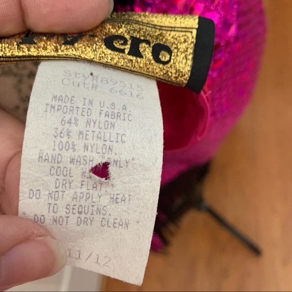 Vintage 1920s Flapper Fuchsia Sequin Black Fringe Spaghetti Strap Dress - Picture 10 of 11